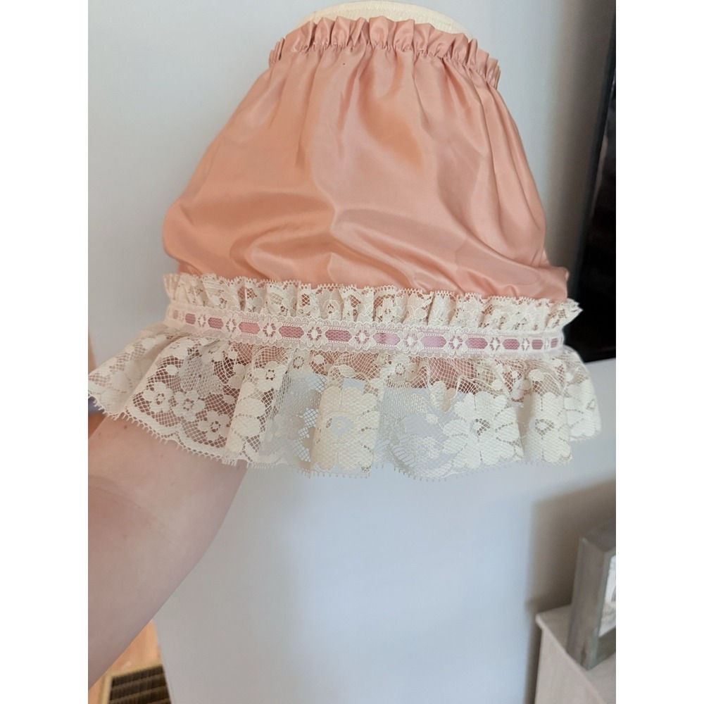 Vintage 80s Country Romantic Pink Lace Curtain Ruffles Lamp Shade Cover